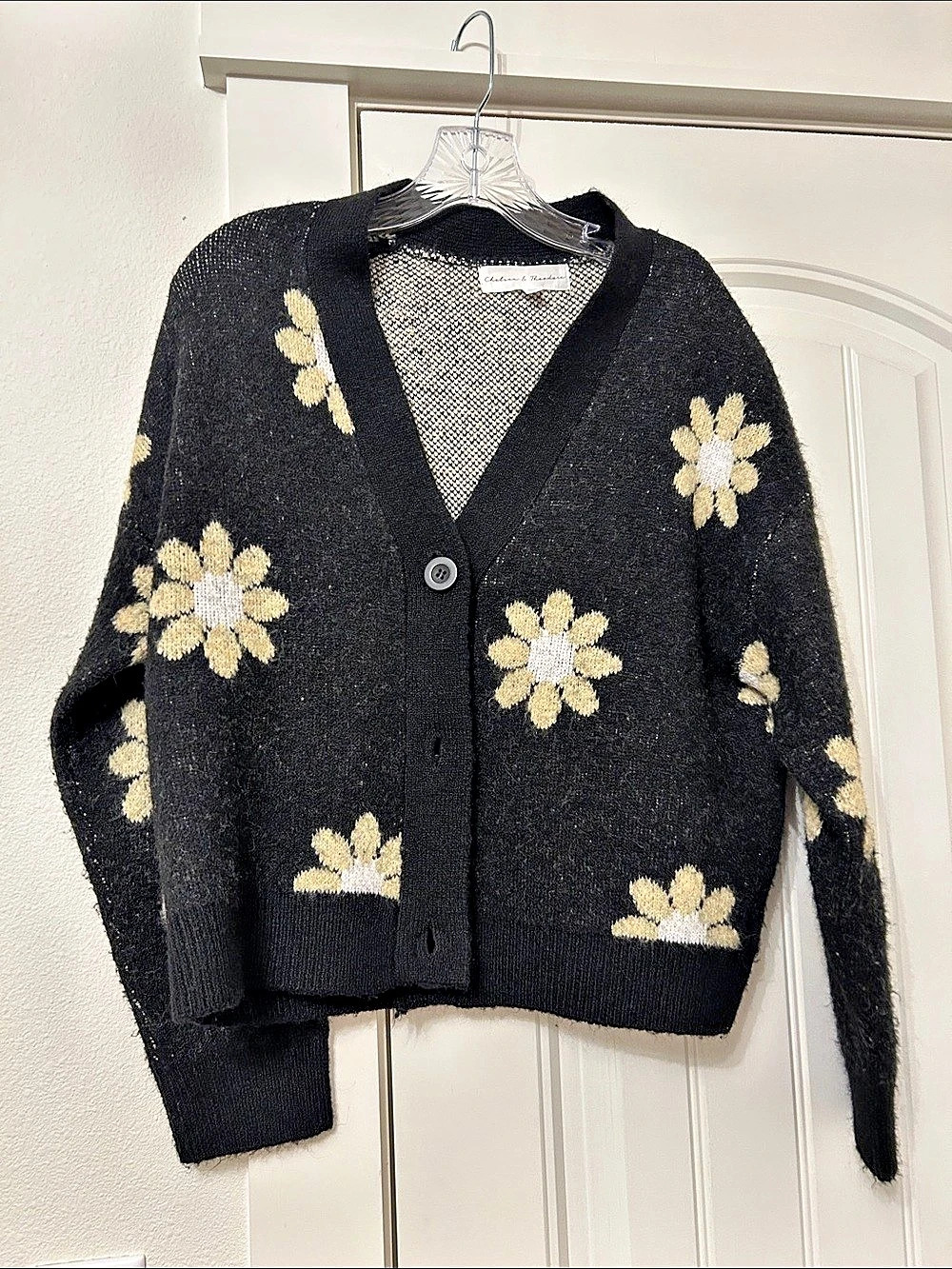 Chelsea & Theodore Floral Cardigan in Black & Yellow